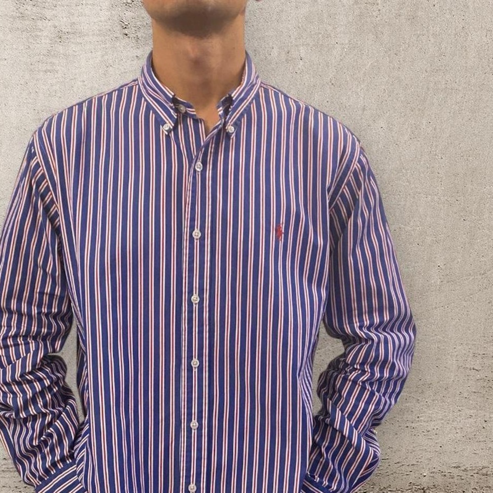 Ralph Lauren Men's Navy and White Striped Shirt